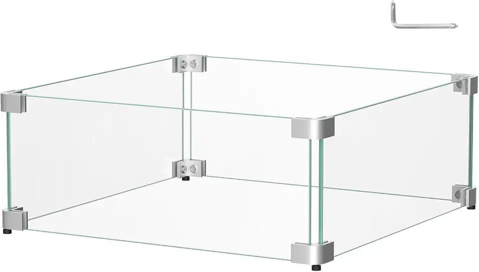 20.5" x 20.5" x 6" Glass Wind Guard for Fire Pit Table
