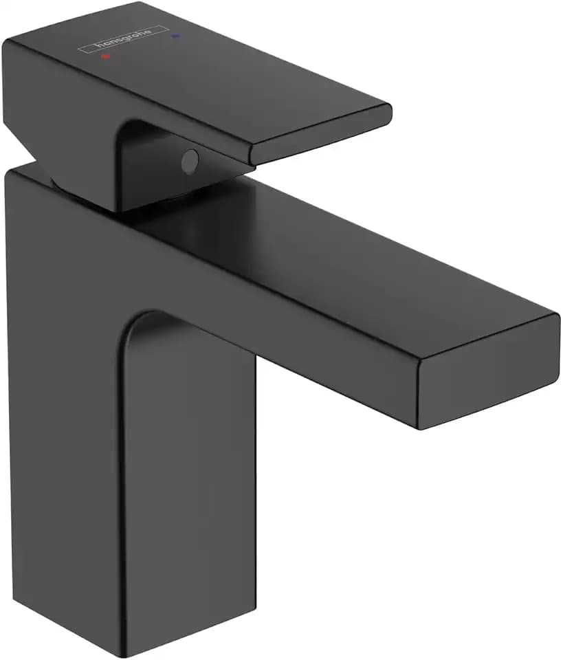 hansgrohe Vernis Shape - Waschtischarmatur ohne Ablauf, Wasserhahn Bad mit Auslauf Höhe 95 mm, Mischbatterie Waschbecken wassersparend (EcoSmart), Mattschwarz, 71569670