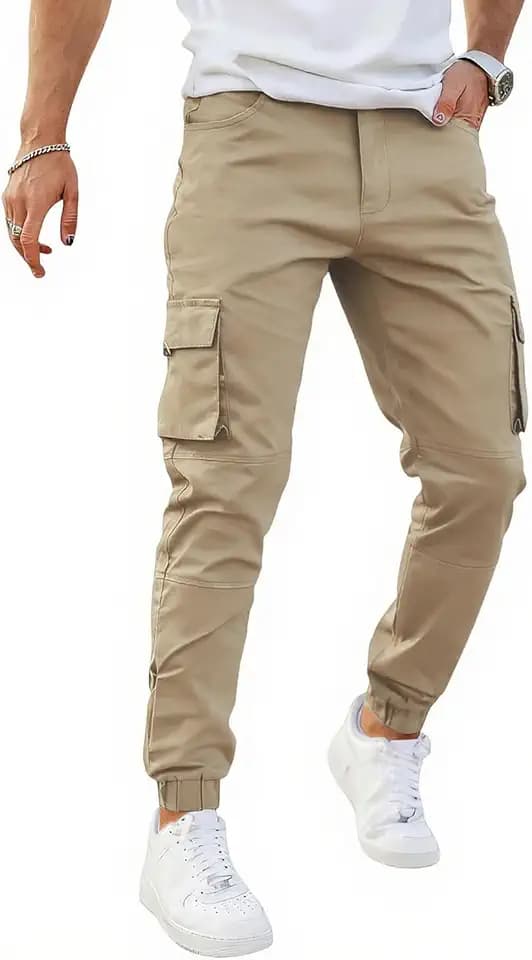 GINGTTO Cargo Joggers Men Cotton Slim Fit Stretch Camo Pants Elastic Waist