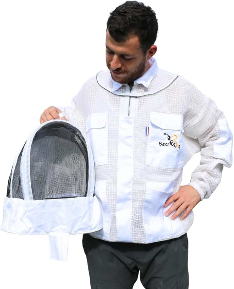 Best Bee Imkerin Imkerei Belüftet Dicker Stoff in drei Schichten von hoher Qualität, mit robustem Reißverschluss, abnehmbare Kapuze, Werkzeugtaschen, belüftete Imkerjacke gegen Bienen (XXL)