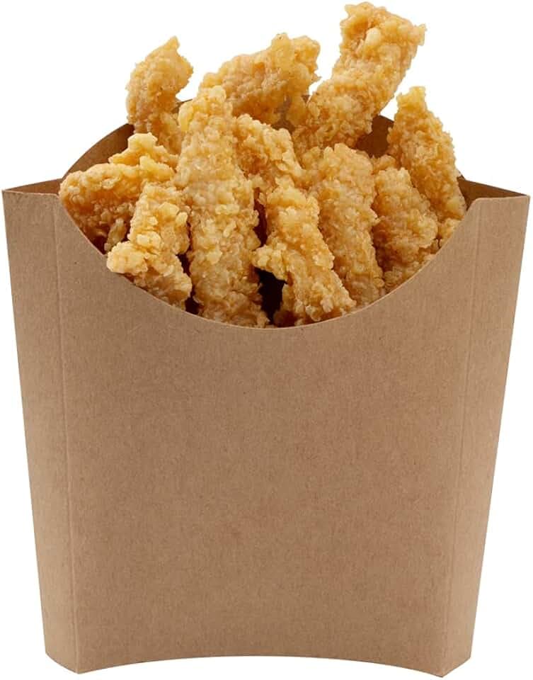 Restaurantware Bio Tek 4.5 x 3.2 x 3.9 Inch French Fry Cup 100 Disposable Snack Cups - Stackable Sustainable Kraft Paper 3 Ounce Fry Holder For Fries Onion Rings Popcorn or Cookies