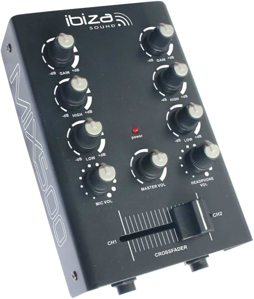 Ibiza - MIX500 - Kompakter 2-Kanal-Mixer mit Line- und Mikrofoneingängen sowie Kopfhörer-, Aufnahme- und RCA-Ausgängen - Schwarz