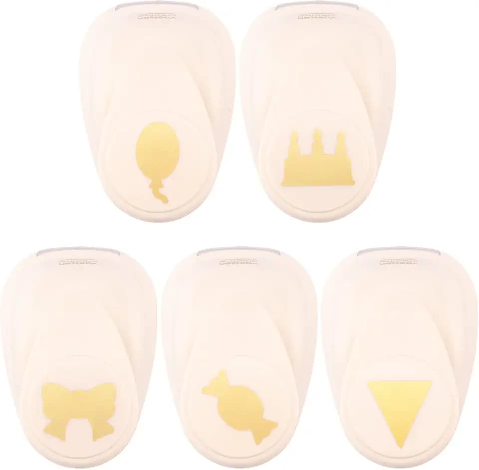Vaessen Creative Stanzer Set - Motivstanzer - Schleife, Torte, Bonbon, Ballon, Flagge - 5 Stück - Tonpapier und Bastelmaterial bis zu 250 g/m² - zum Basteln Mit Papier und Scrapbooking