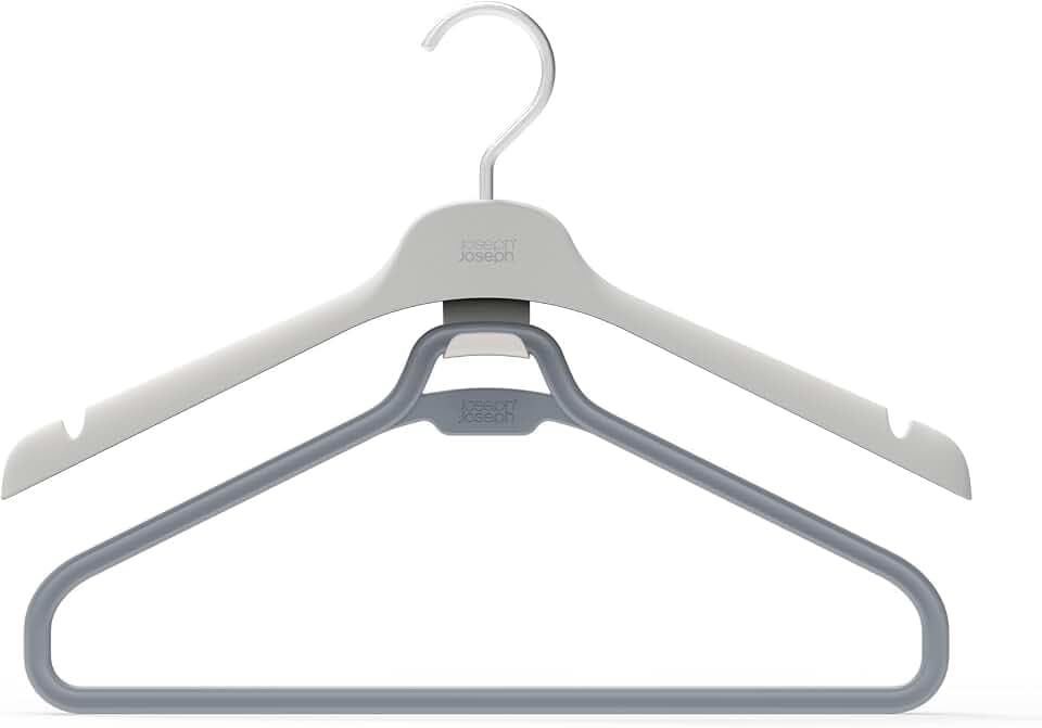 Joseph Joseph Orderly Lange Kleiderbügel, 2er-Set, Hebt und Schützt Kleidung, Kleider/Jumpsuits, Integrierte Riemenhaken, Recyclingplastik, Grau Langes Gewand