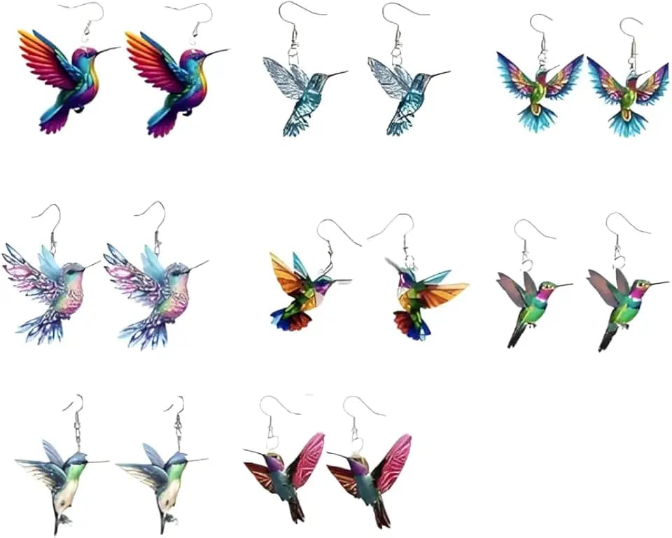 Trendy Hummingbird Earring Set – Cute Hummingbirds Earrings for Women, Minimalist Hummingbird Stud Earrings, Nature Jewelry Gift 8pcs