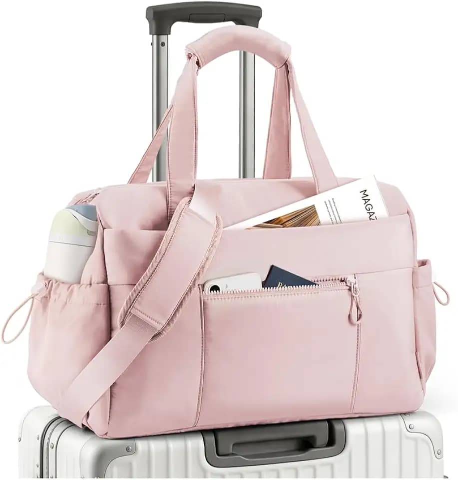 TOPEAST Weekender Bag for Women, Lightweight Puffer Travel Duffle Carry On Bag with Wet Pocket & 40oz Tumbler Pocket, Airline Approved Personal Item Overnight Bag, Pink