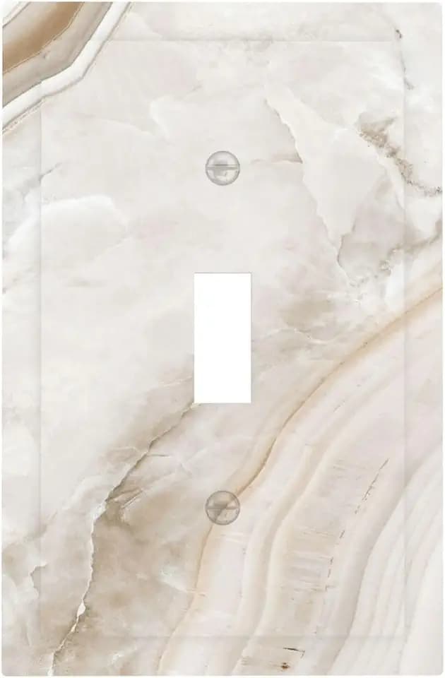 Decorative Light Switch Cover Beige Marble Pattern 1 Gang Single Toggle Decorator Outlet Wall Plate Device Electrical Faceplate Switchplates for living Room Bedroom Decor