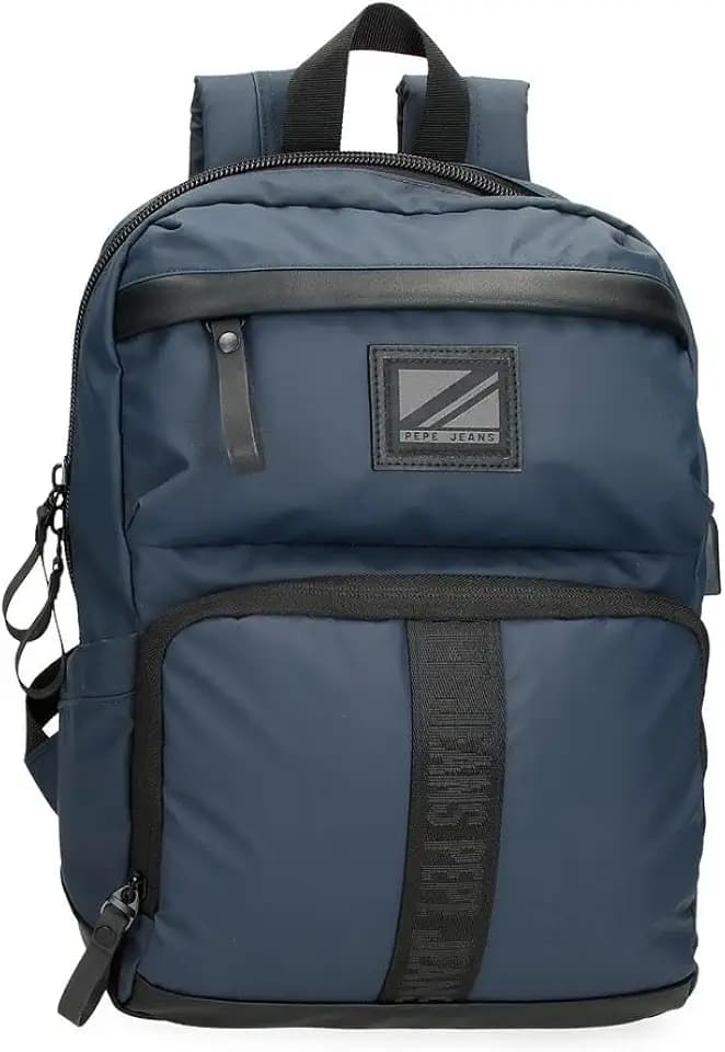 Pepe Jeans Hoxton Laptop-Rucksack, verschiedene Größen, Schwarz und Blau, Polyester und PU