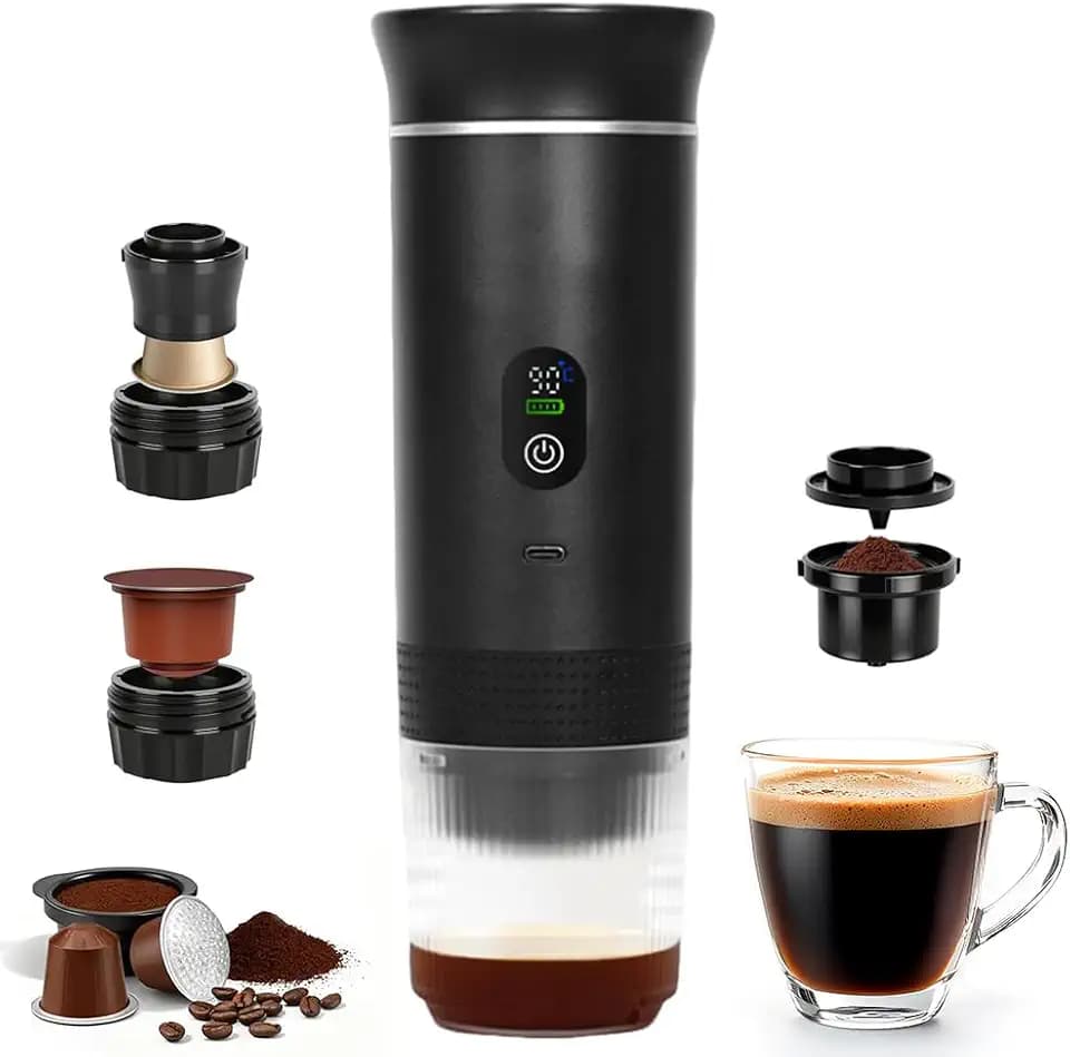 Tragbare Kaffeemaschine, 3 in 1 Akku Kaffeemaschine mit USB, Auto Espressomaschine für Camping, Auto, Reise, Mini kaffeemaschine Kompatibel mit Kapsel & Gemahlener Kaffee