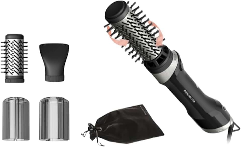 Rowenta Brush Activ' Renewal Rotierende Warmluftbürste UB9530 | Rechts-/Linkslauf, Keramikbeschichtung, Ionenfunktion, Naturborsten, 2 Temperatur-/Gebläsestufen, Kaltstufe, Farbe: Schwarz