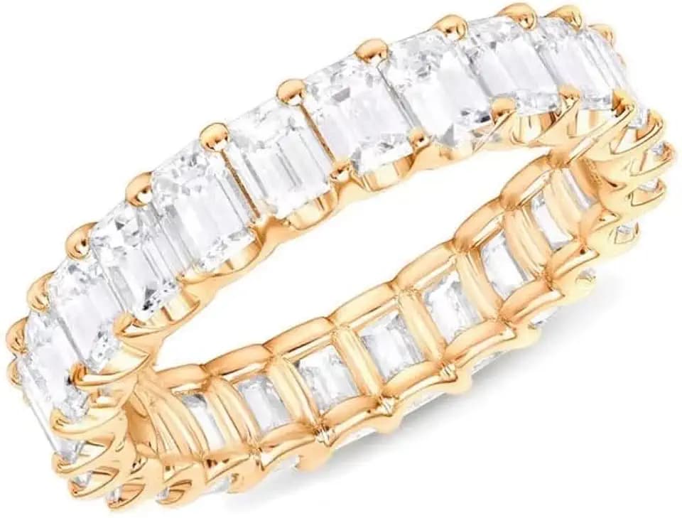Cubic Zirconia Ring for Women, Emerald Cut Cubic Zirconia Eternity Ring, Fashion Wedding Band Style, Continuous Diamond Design