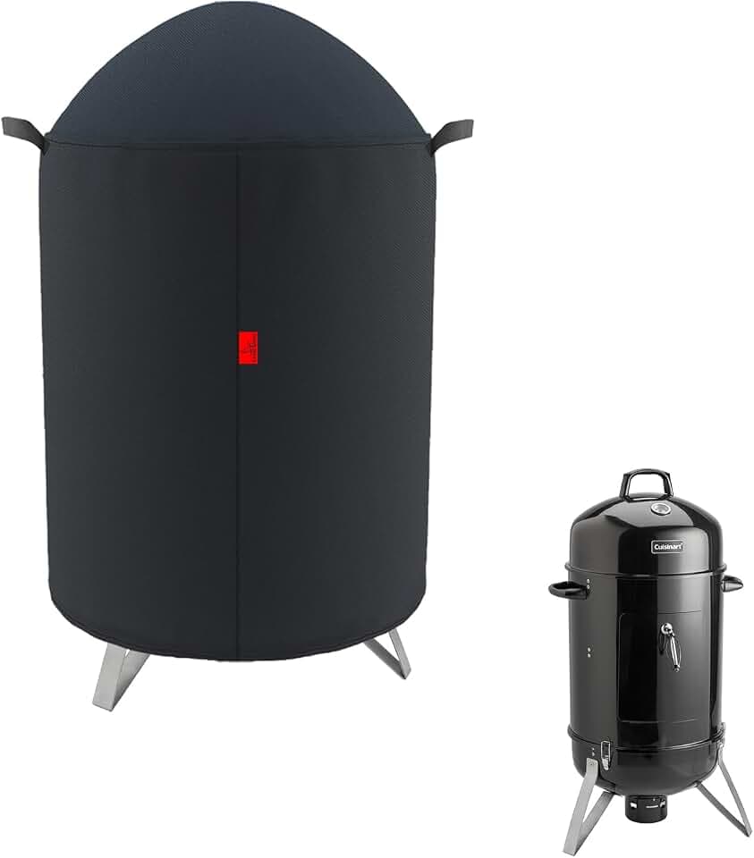 Outdoor Grill Cover Fits Cuisinart 18" Vertical Charcoal Smoker COS-118, Cover Geny Waterproof 600D Heavy Duty Round Smoker Grill Covers, 23" D x 40" H.