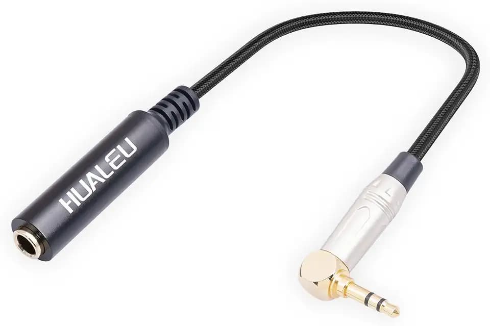 1FT 1/4" Female to 1/8" Male Right Angle Stereo Audio Adapter TRS 6.35 (1/4 inch) Female to 3.5 (1/8 inch) Male Adapter Cable for Amplifier, Guitar, Headphone, Laptop, Phone