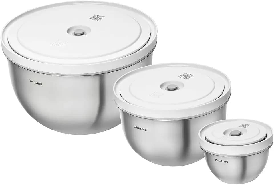 ZWILLING Fresh & Save BOWLS Vakuumschüssel Set 6tlg, S-12 cm, M-18 cm, L-24 cm, Edelstahl, Grau