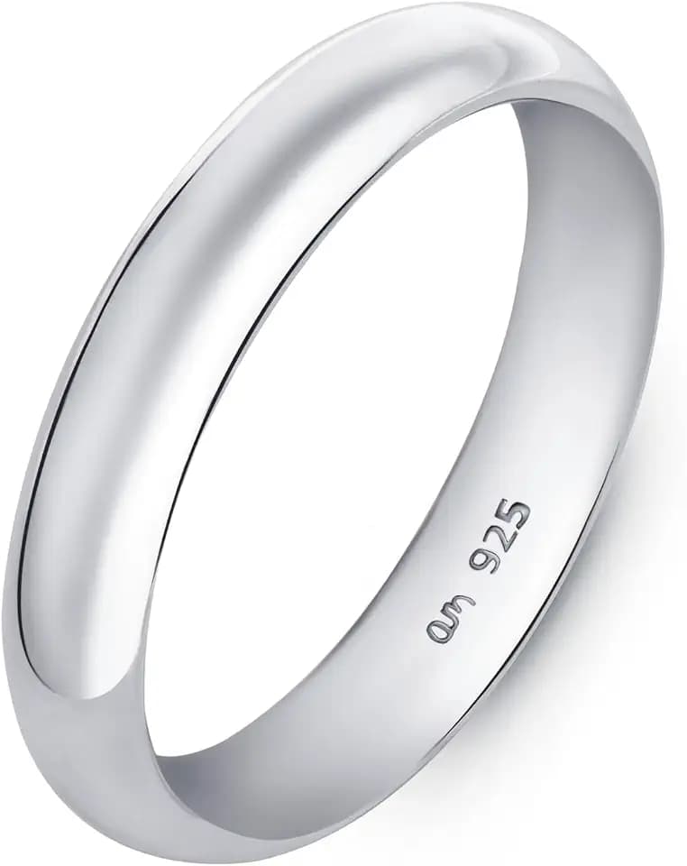 Amberta Damen Hochzeits Ring aus 925 Sterling Silber: 4 mm Sterling Silber Hochzeitsringe für Frauen - Ringgröße 68.8