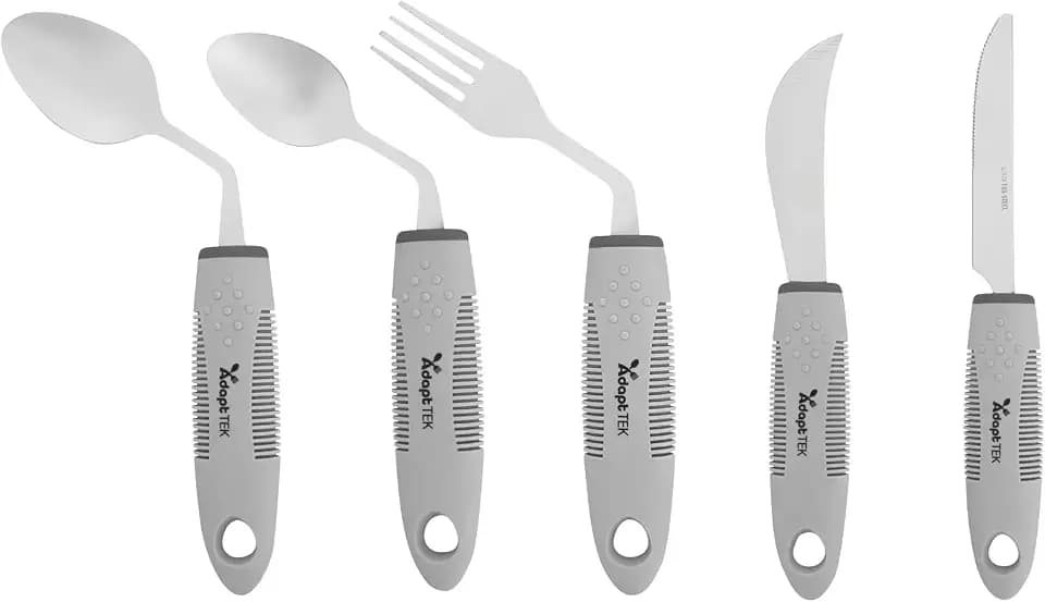 Restaurantware Adaptive Utensils - 1 count Stainless Steel, 9.84 x 5.12 x 1.57 Inches, Ergonomic Eating Aids, Non-Slip Utensil Set for Arthritis, Secure Grip Design, Gray