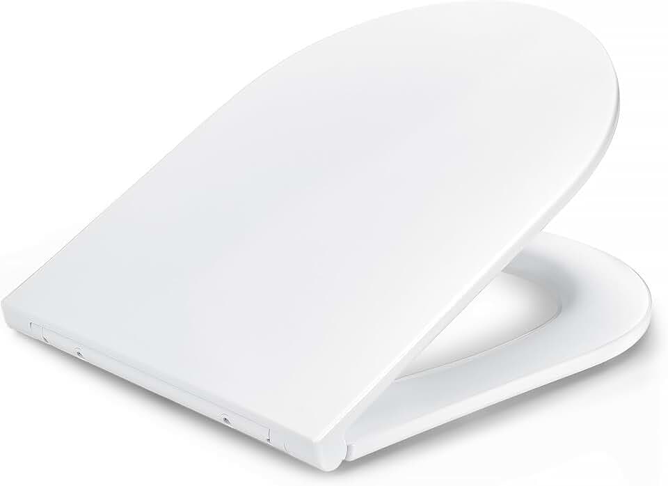 Amazon Basics Toilettensitz D-Form, Soft-Close-Funktion, Schnellverschluss-Scharniere, Universalgröße, Antistatische Urea- und Porzellanbeschichtung, Weiß