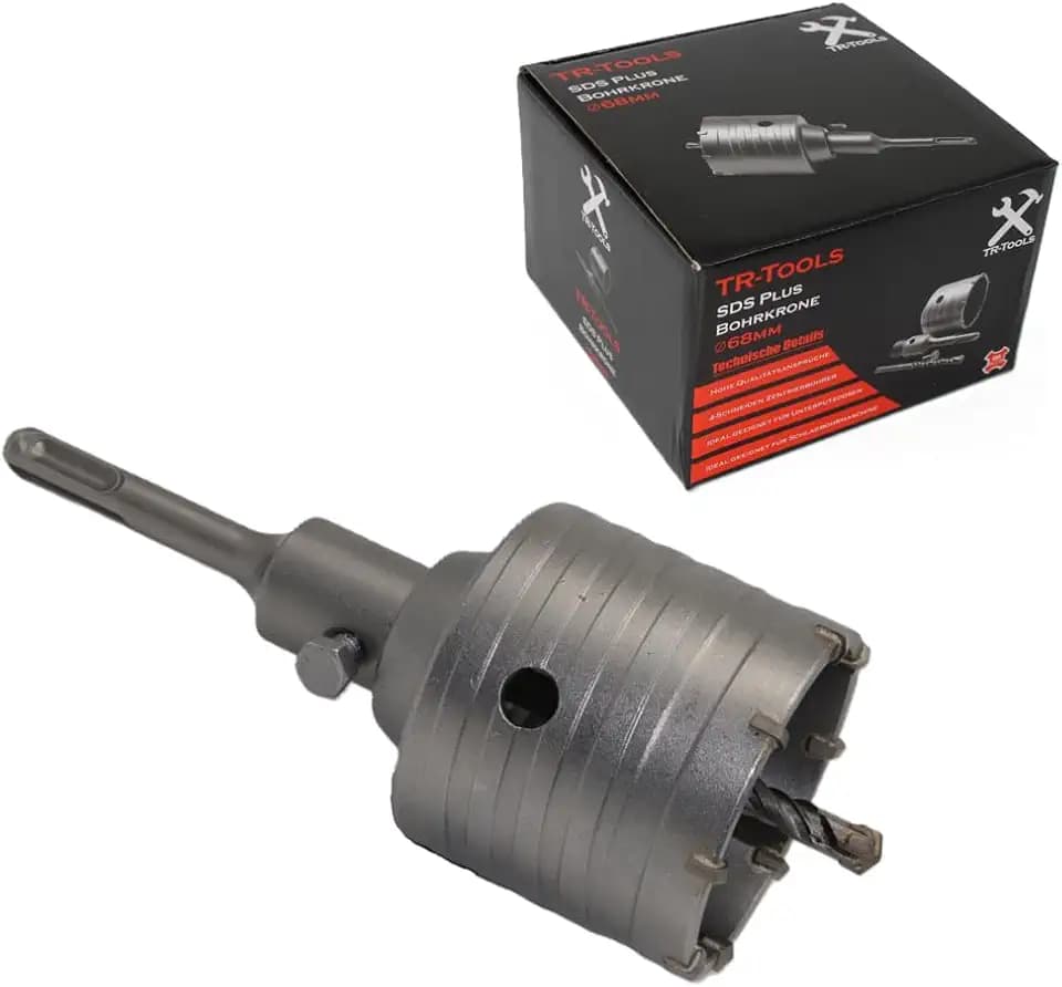 68mm Bohrkrone SDS Plus- verstärkte Bauart - Hammerschlagfest - 4 Schneiden Zentrierbohrer - Dosenbohrer - Bohrkrone Steckdose für Mauerwerk und Beton