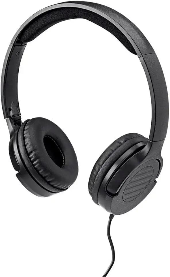 Monoprice Hi-Fi Lightweight On-Ear Headphones - with in-Line Play/Pause Controls and Built-in Microphone, Black
