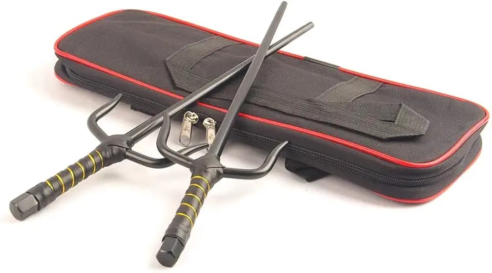 Octagon Metal Martial Arts Sai Multi Size（Black and Silver） (Black, 21"&Case)