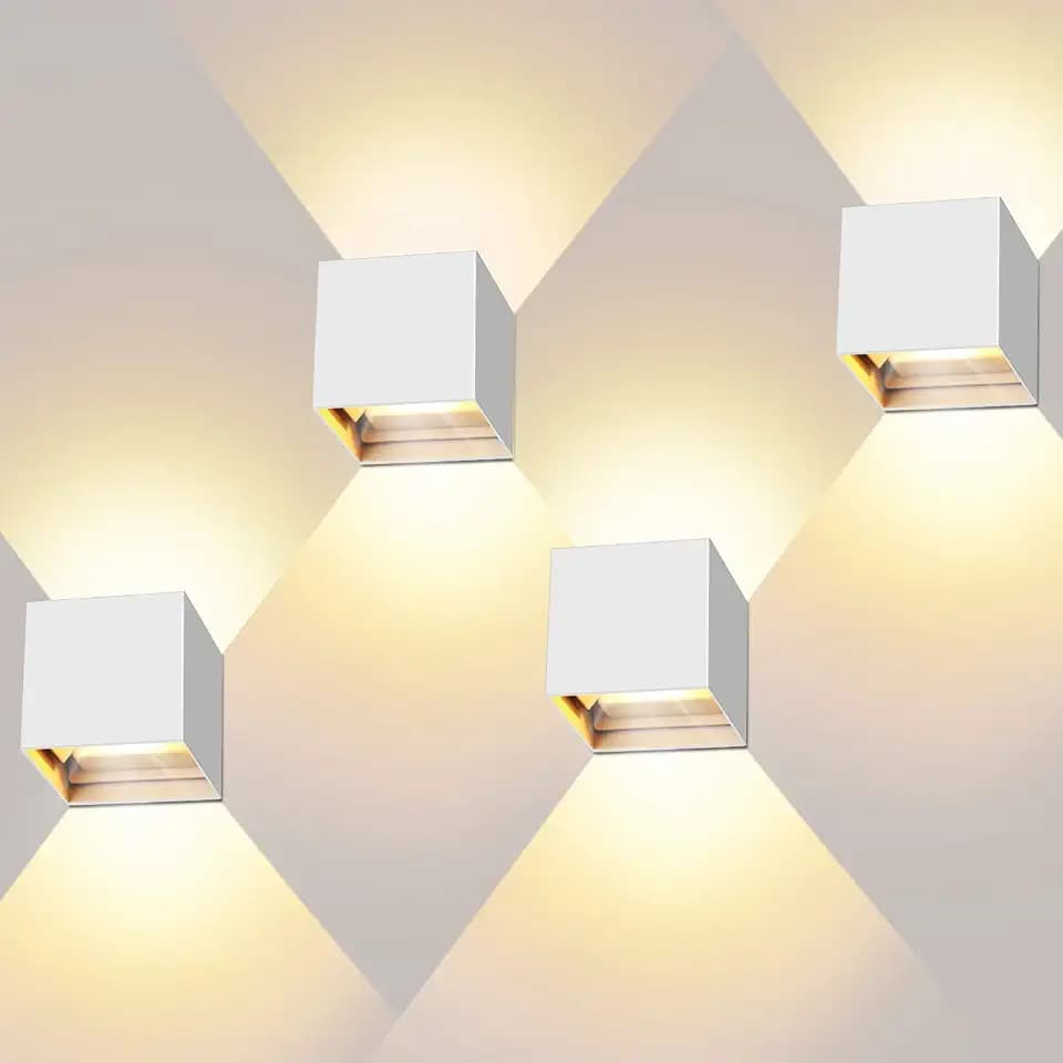 Kingwei 4 Stücke LED Wandlampen Innen 12W Mit Einstellbar Abstrahlwinkel Wandleuchten Innen Weiss Wandbeleuchtung Warmweiß 3000K Außenwandleuchten IP65