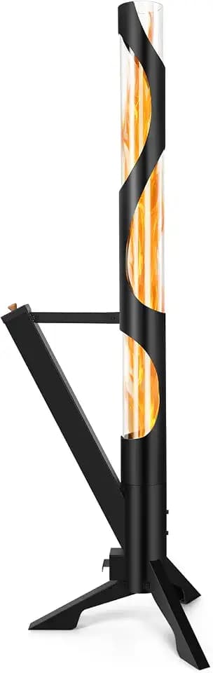 56" Pellet Stove with Removable Ash Tray, Portable Rocket Stove with Glass Tube, Outdoor Fire Pit Fireplace for Outside Backyard Patio Camping Beach Garden Bonfire Party Ambiance
