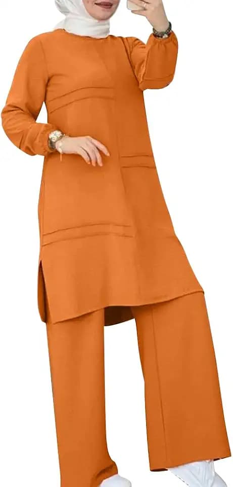 Abayas Dress For Women Muslim Long Sleeve Loose Top Pants 2 Pcs Dubai Islamic Muslim Women Matching Sets