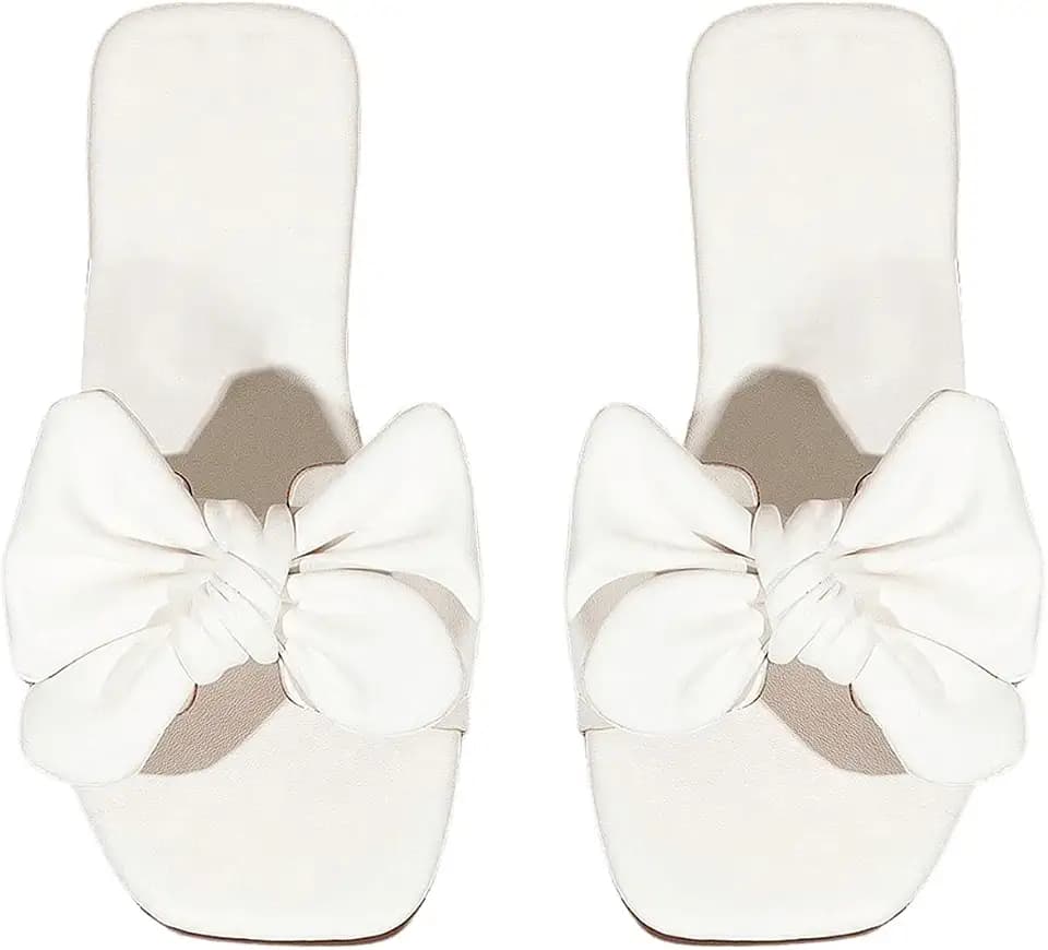 GORGLITTER Girl's Bow Flat Sandals Dressy Square Open Toe Slip on Sandals