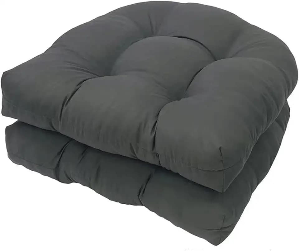 Awoyep Stuhlkissen Outdoor Balkon Kissen: Sitzkissen Halbrund 48x48 Wasserfest Niedriglehner Polster 2er Set Modern Dicke mit Bändern für Büro Gartenstühle und Rattansessel (Dark Gray)