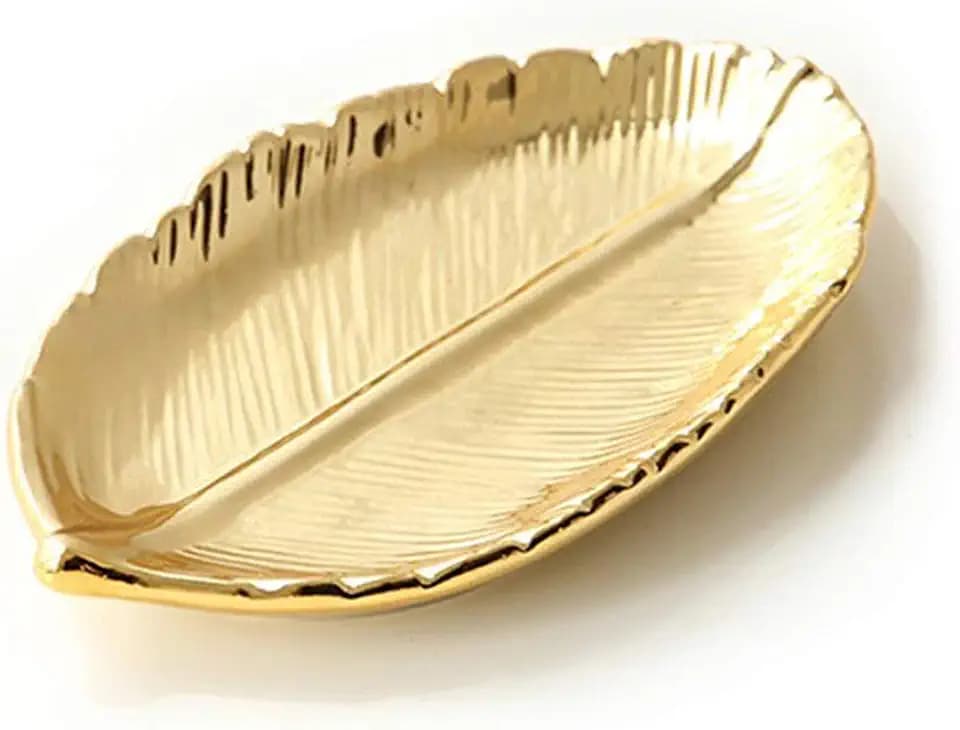LEPENDOR Golden Leaf Shaped Kleine Keramik Schmuck Ring Dish Snack Dessert Servierteller Halskette Armbandhalter Tray Organizer - Kleines Blattgold