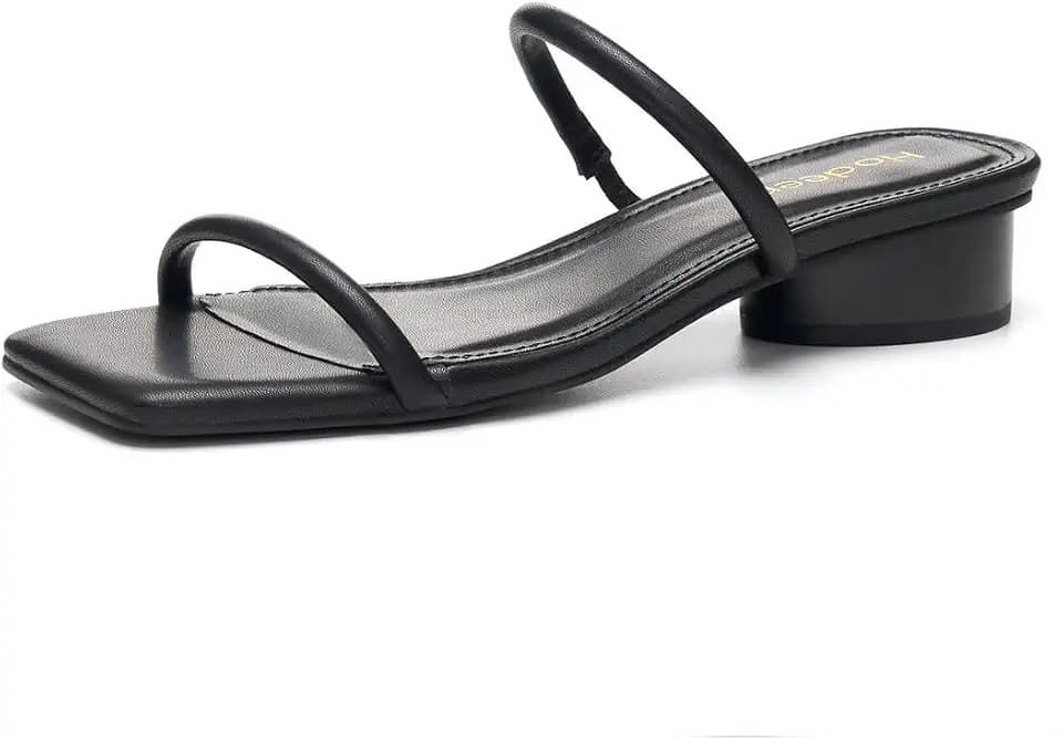 Square Open Toe Chunky Heels for Women Two Strap Low Block Heeled