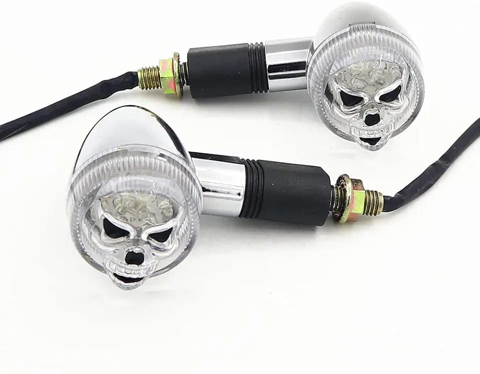 1Pair Universal Motorcycle Skull head Turn Signals Lights Stalk Indicator Lamp