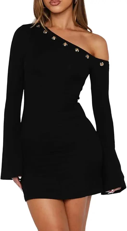 Sexy Flared Long Sleeve Slim Fit Bodycon Going Out Club Party Y2K Mini Dress