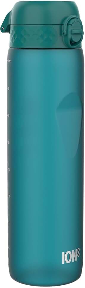 ION8 1 Liter Trinkflasche, 1000ml, Auslaufsicher, Einhandöffnung, Sichere Verriegelung, Spülmaschinenfest, BPA-frei, Tragegriff, Leicht zu Reinigen, Ideal für Sport und Fitnessstudio, Aqua