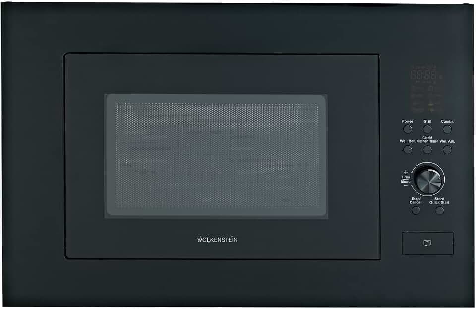WOLKENSTEIN Einbau Mikrowelle WMW900-25GB EB | 900W Mikrowellenleistung | 25L Garraum | 6 Leistungsstufen | 8 Garprogramme | Auftaufunktion | Drehteller (24,5cm) | LED-Display | Schwarz