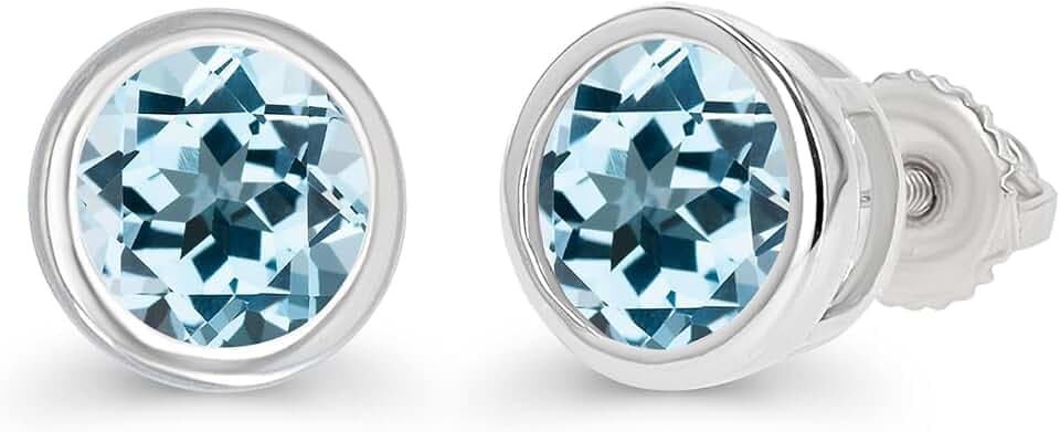 14K Gold Plated 925 Sterling Silver Hypoallergenic 5mm Round Bezel Set Genuine Birthstone Solitaire Screwback Stud Earrings
