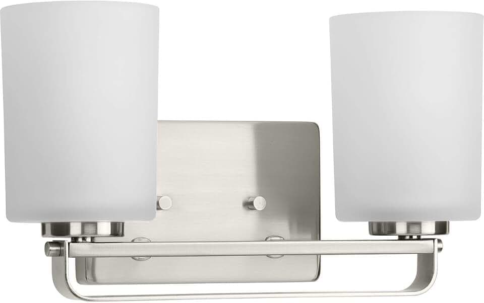 Progress Lighting League Collection 2-Light Etched Glass Modern Farmhouse Bath Vanity Light Brushed Nickel