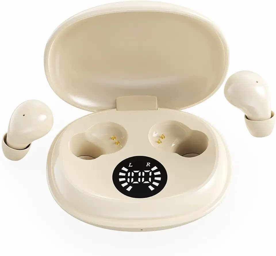 Invisible Mini Earbuds,Ultra-Light Comfort Fit Sleep Headphones for Side Sleepers,Mini Noise Blocking Sleep Earphones,Bluetooth 6.0 Wireless Earbuds for Sleeping, Working,Sports (Khaki)