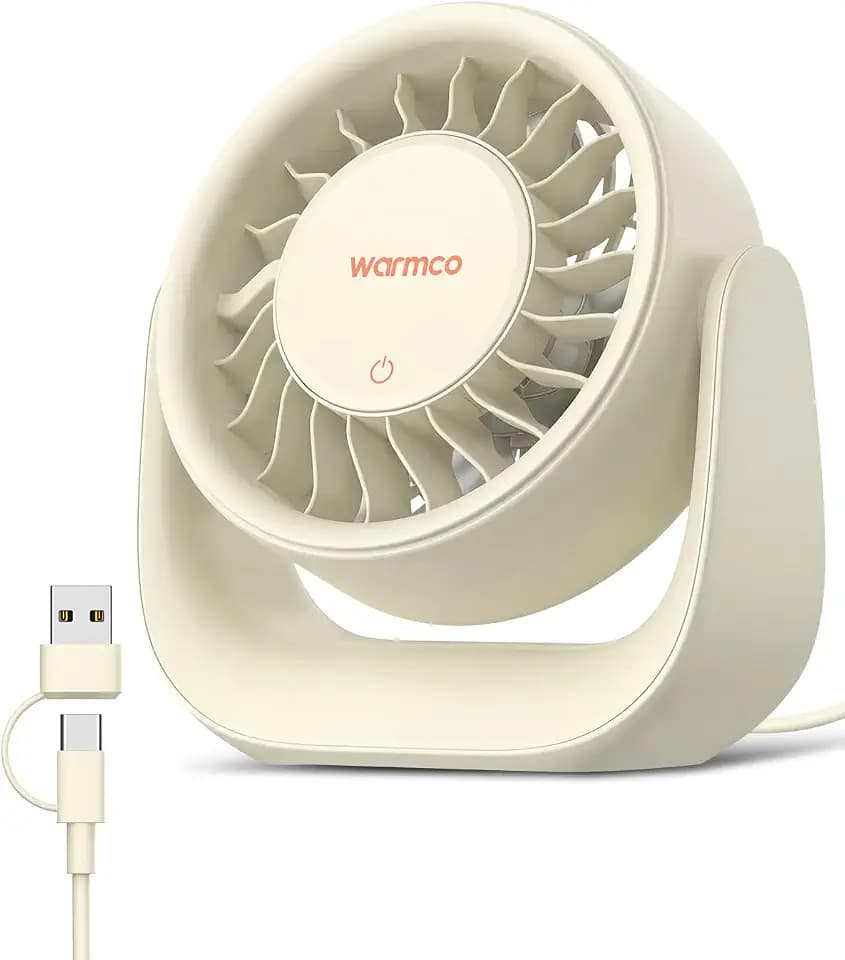 Warmco USB-Schreibtischventilator mit Touch-Steuerung, (nur USB-betrieben, keine Batterie) Kleiner persönlicher Desktop-Ventilator, USB-A & USB-C-Stecker, 3 Geschwindigkeiten, starker Luftstrom