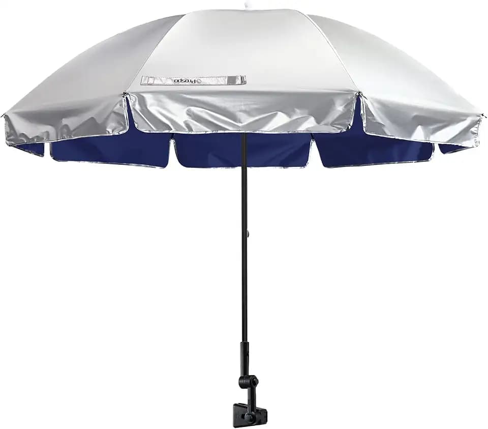 Prospo 55 Inch Beach Chair Umbrella with Universal Adjustable Clamp UPF 50+