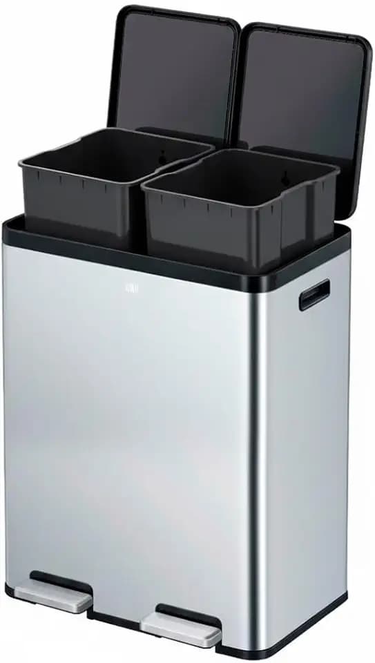 EKO Mülleimer für die Küche, 30 l + 30 l, mit doppeltem Pedal, Anti-Fingerabdruck-Edelstahl-Mülleimer mit elegantem Harzdeckel, separater Recycling- und Mülleimer, kompaktes Design
