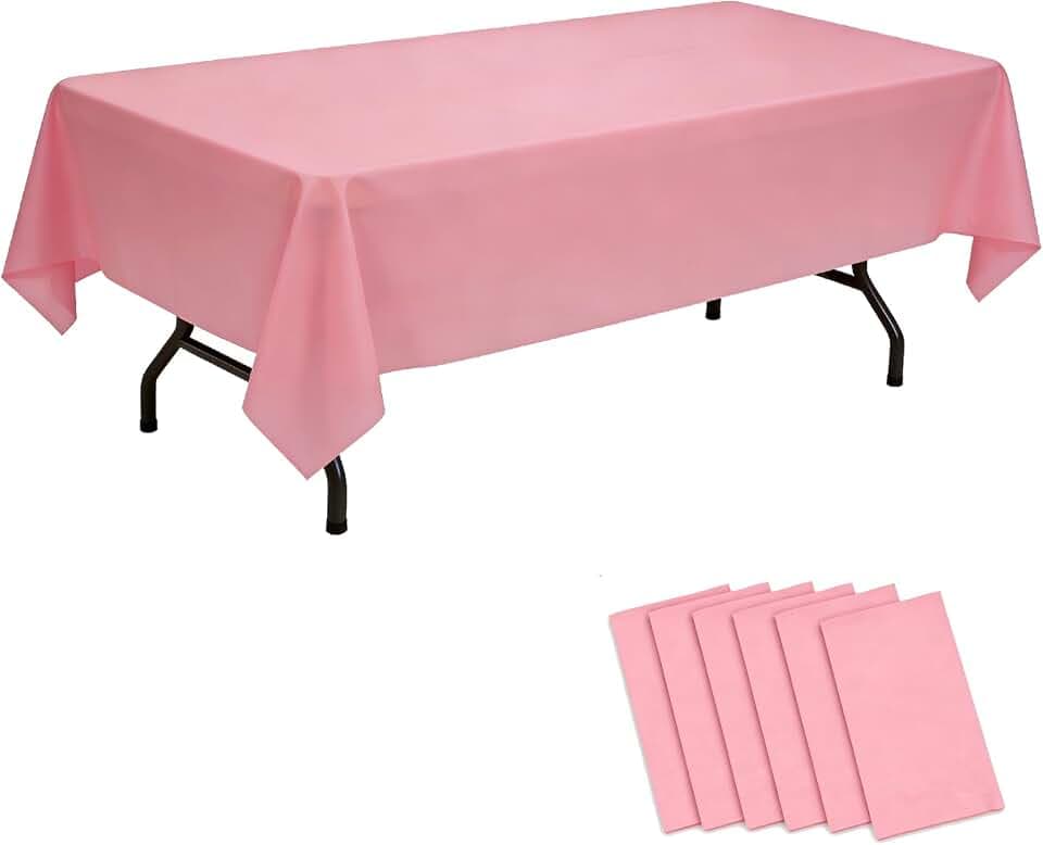 HSBWORG Tablecloths 6-Pack, Light Pink, Disposable Party Supplies, Rectangular Tablecloths, Valentine's Day/Birthday/Wedding/Prom/Graduation Ceremony, Durable, 108 * 54 inches