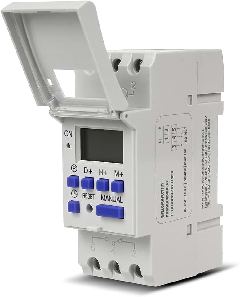 GreenBlue GB104 Digitaler Zeitschalter für DIN-Schiene, LCD, 16 A, 3600 W, elektronischer Tages- und Wochen-Timer, 16 EIN-/Aus-Zyklen, Speichersicherung, Zeitschaltuhr