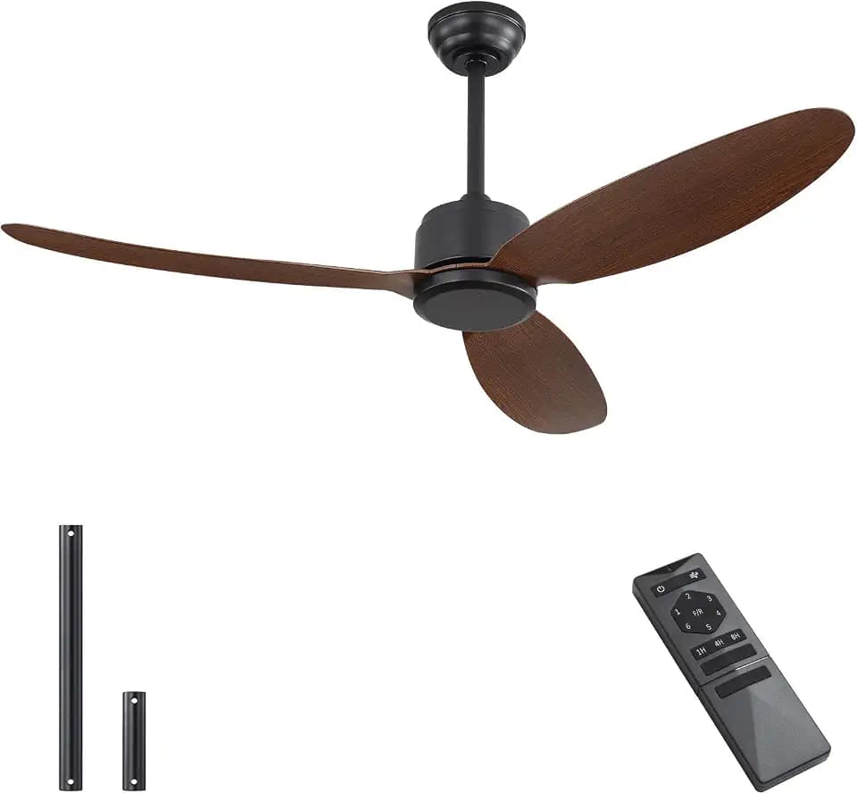 WINGBO 52" Wet Rated Ceiling Fans no Lights, Outdoor/Indoor, Black+Walnut