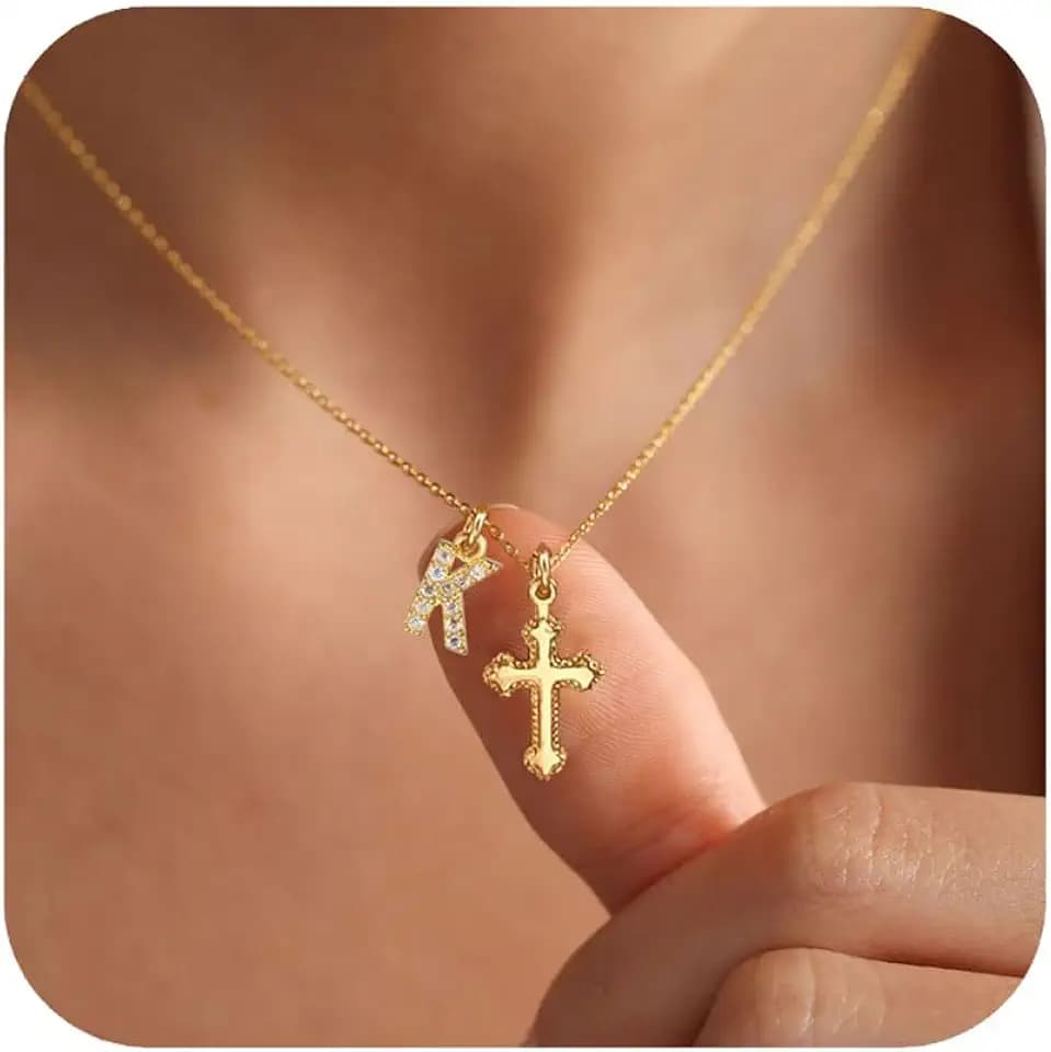 Initial Cross Necklace for Women Teens, Christian Gifts for Women Faith Cross Necklace, First Communion Gifts Baptism Confirmation Necklaces for Goddaughter, Catholic Religious Gift for Her K