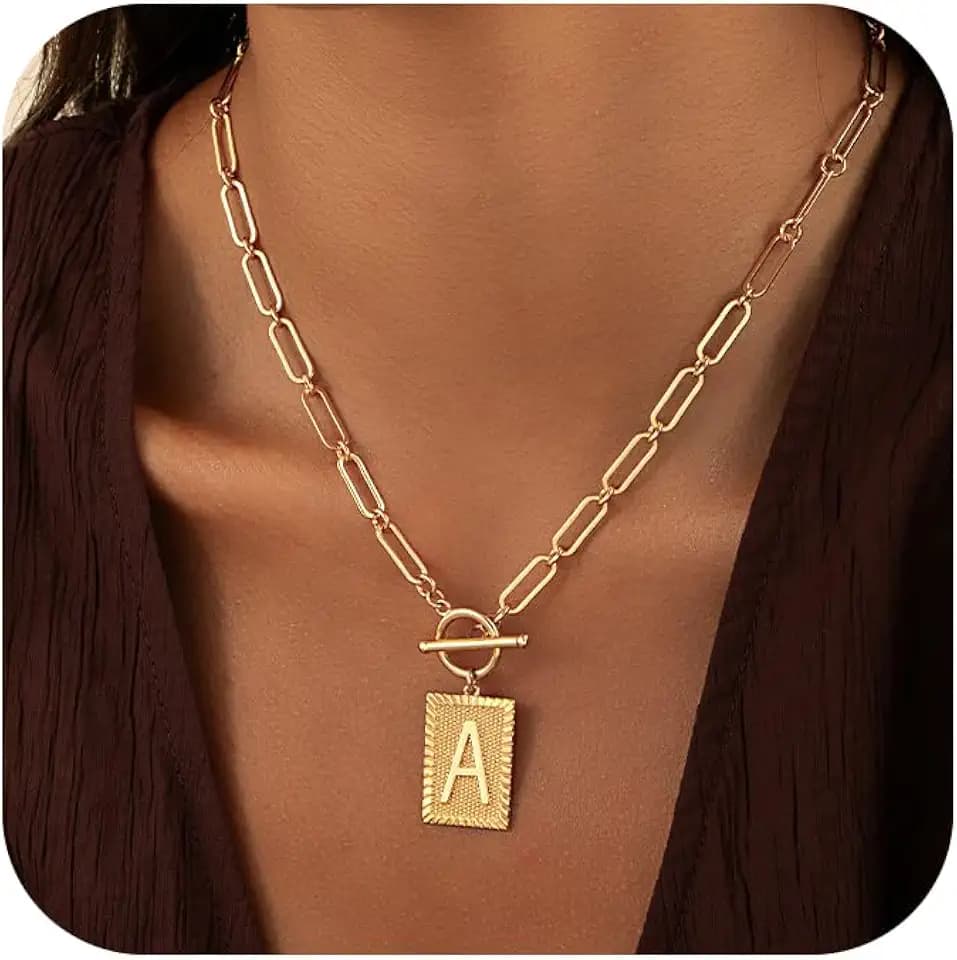 Robaice 14K Gold Plated Initial Letter Necklace for Women