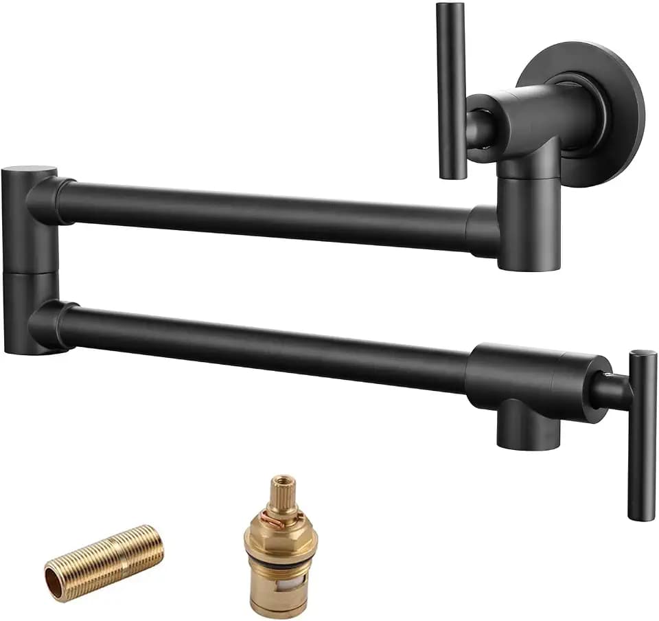Havin Upside Down Design Pot Filler,Black Color,Wall Mount Pot Filler Faucet, Kitchen Folding Faucet,Coffee Machine Faucet with Stretchable Double Joint Swing Arms, Matte Black