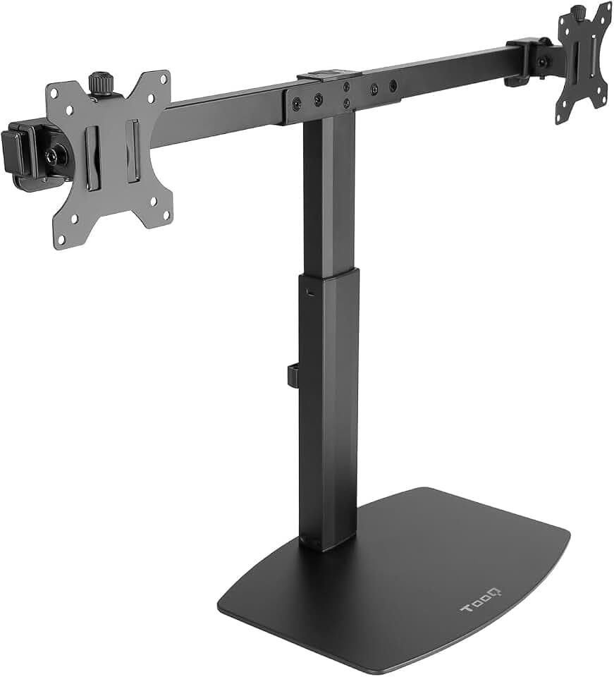 TooQ, Schwenkbarer Tischständer, Neigbar für Bildschirme von 17 bis 27 Zoll, Kompatibel mit Gebogenen Monitoren, Drehung 180º, Schwarz