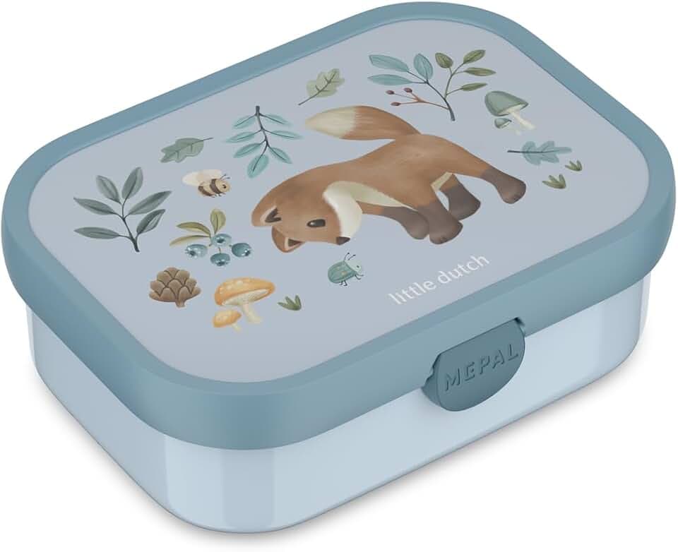 Mepal - Brotdose Kinder Campus Little Dutch - Bento Box Kinder - Brotdose Kinder mit Fächern & Gabel - Meal Prep Box mit Clip-Verschluss - BPA-frei & Spülmaschinenfest - 750 ml - Forest Friends