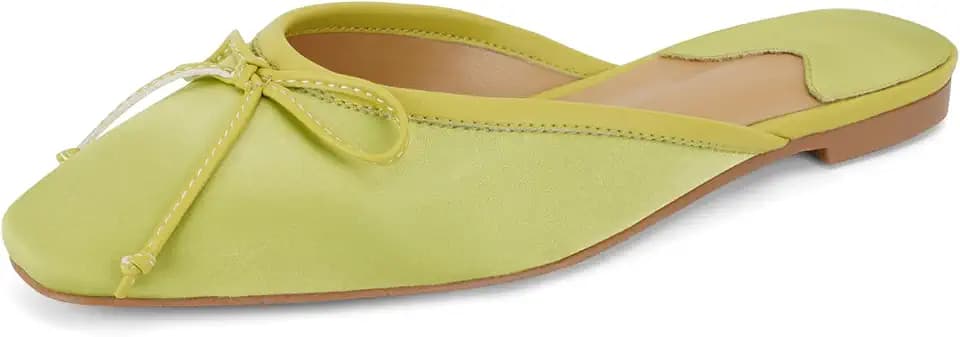 QIV Flat Mules for Women Square Toe Ballet Flats Backless Loafers
